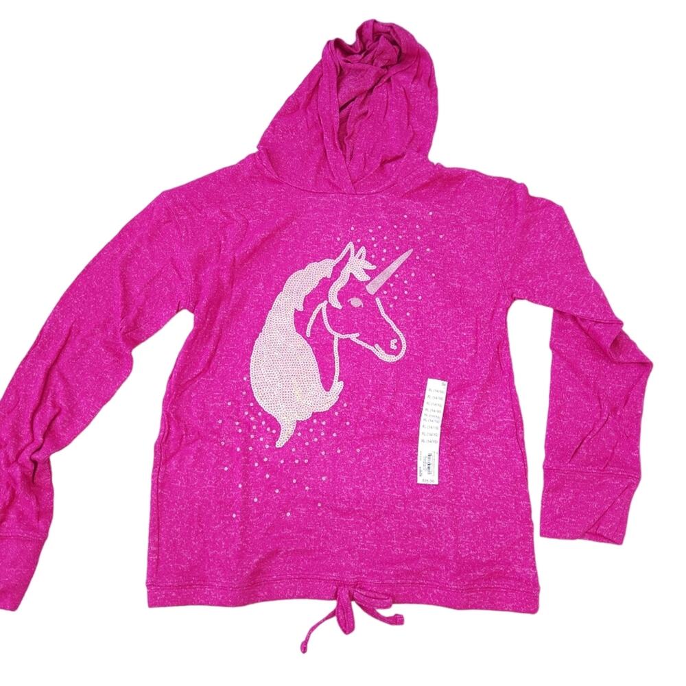 NEW So Girls Hooded Long Sleeve Unicorn Shirt Size XL (14/16) Pink Gold Top